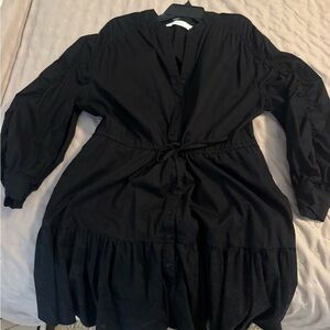 Black Button-Front Drawstring Waist ASTR dress